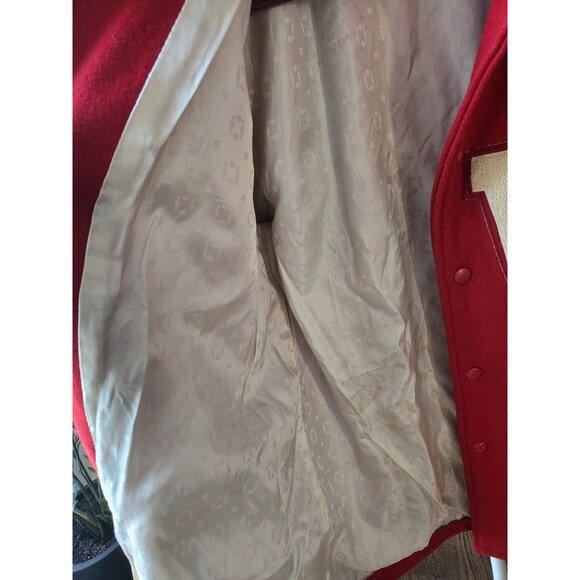 Vintage Men's Sz Large Red Varsity Letterman Leather Sleeves Bomber Jacket Coat - Picture 14 of 16